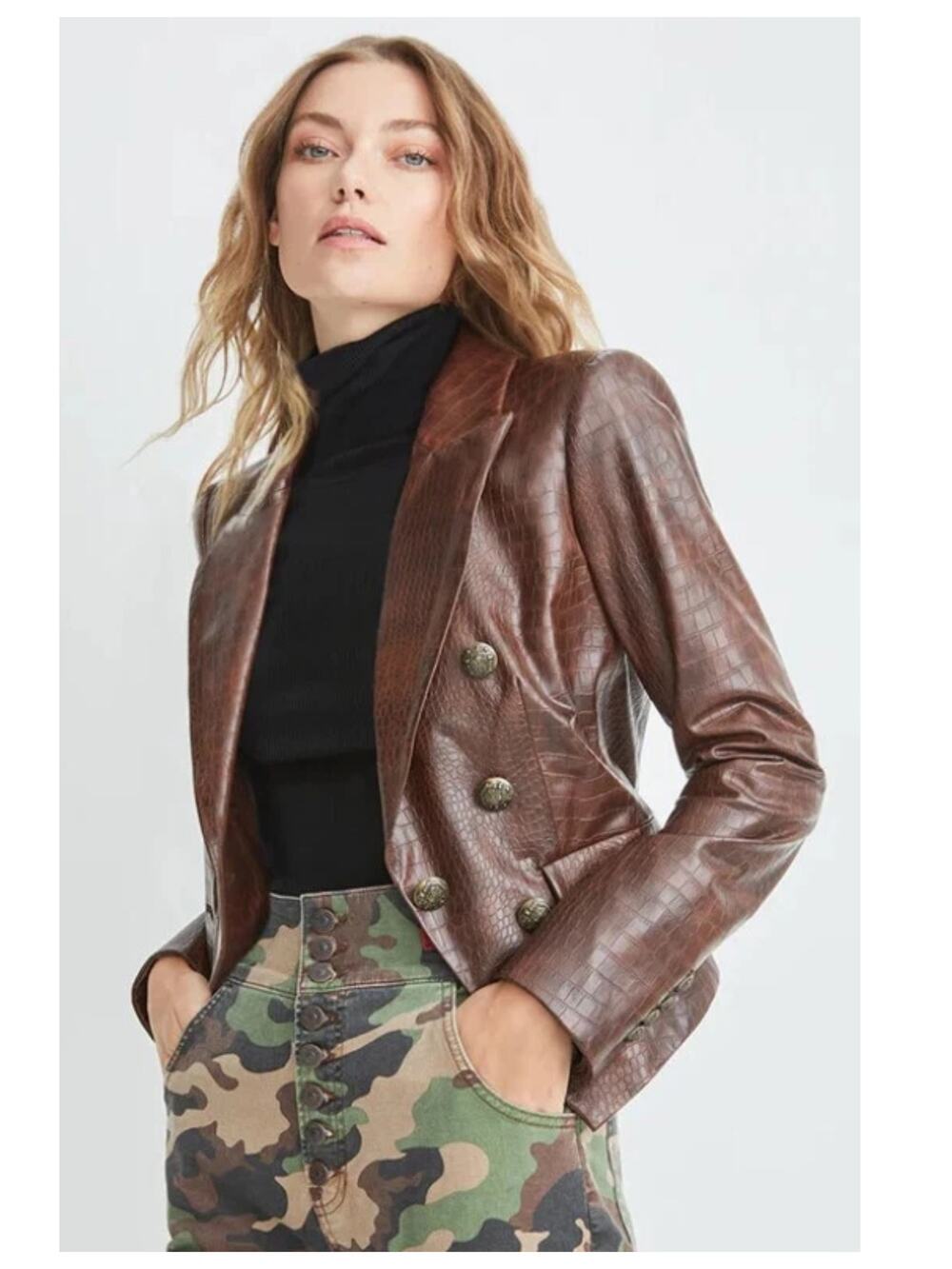 Veronica Beard Cooke Vegan-Leather Dickey Jacket Size 0